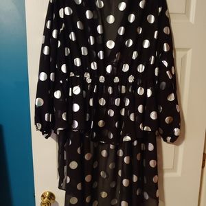 Black and Silver Sheer High Low Blouse